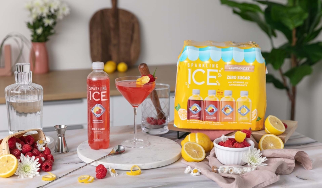 A cocktail bar setup with Sparkling Ice Raspberry Lemonade